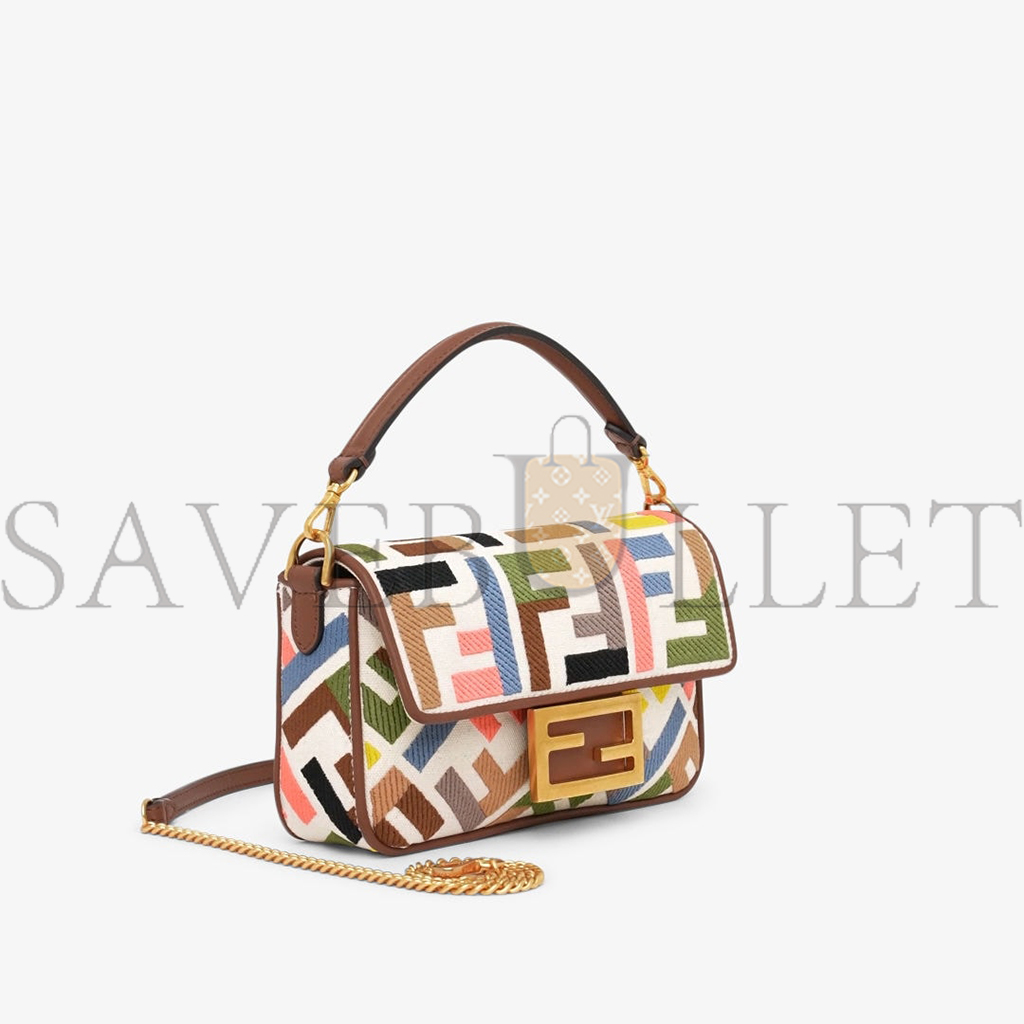 FENDI BAGUETTE MINI CANVAS BAG WITH MULTICOLOUR FF EMBROIDERY 8BS017ANH4F1PJ4  (20*13*5cm)